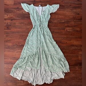 Sky to Moon Green Polka dot Button Dress